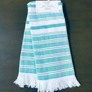 Turkish Dish Towels Farmhouse Coastal Teal Stripe Kitchen Linens Set